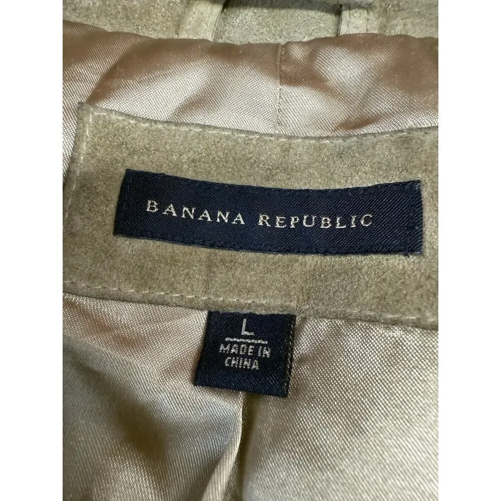 Banana Republic Men’s Suede Shirt Jacket Beige Olive Green Size L Button Up
